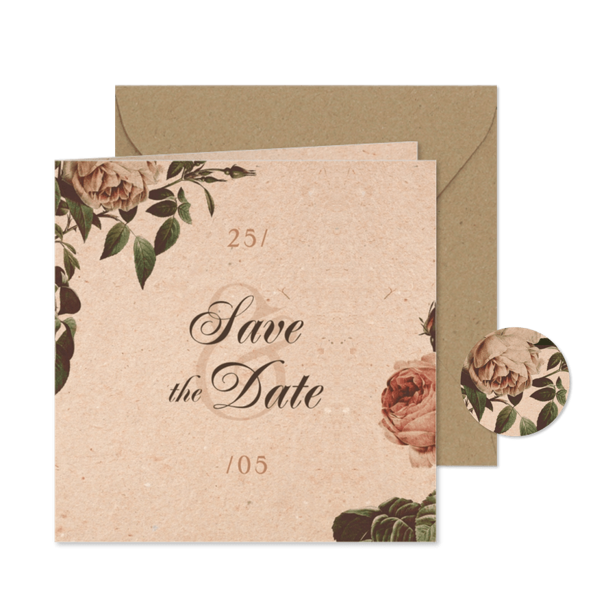 'Save the Date' Karte Vintagerosen auf Kraftpapier - Karteneindruck