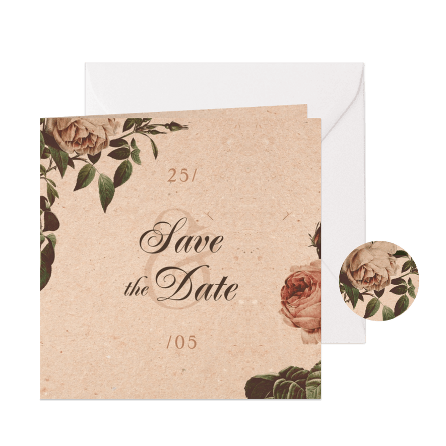 'Save the Date' Karte Vintagerosen auf Kraftpapier - Karteneindruck
