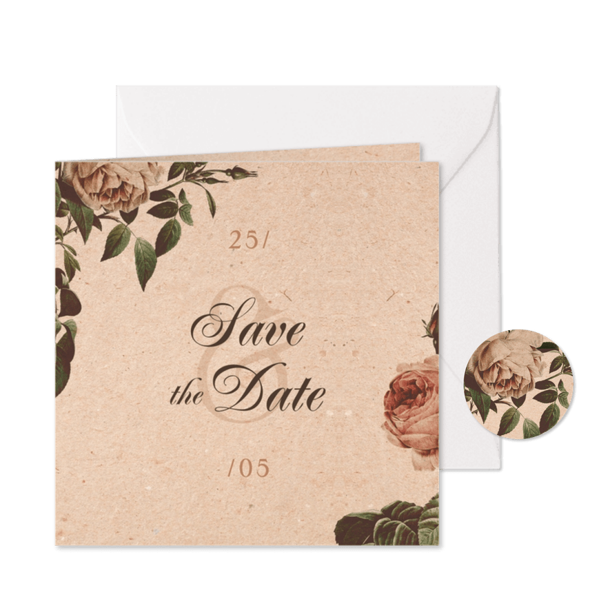 'Save the Date' Karte Vintagerosen auf Kraftpapier - Karteneindruck
