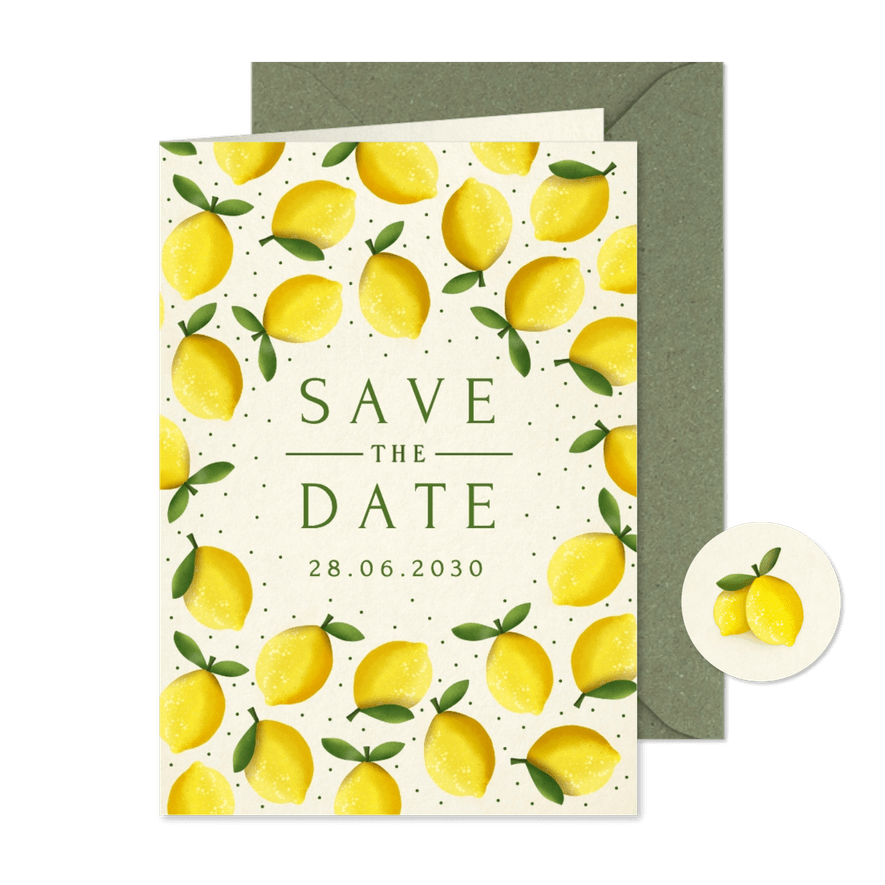 Save the Date Karte Zitronen Sommer Hochzeit - Kartenvorschau