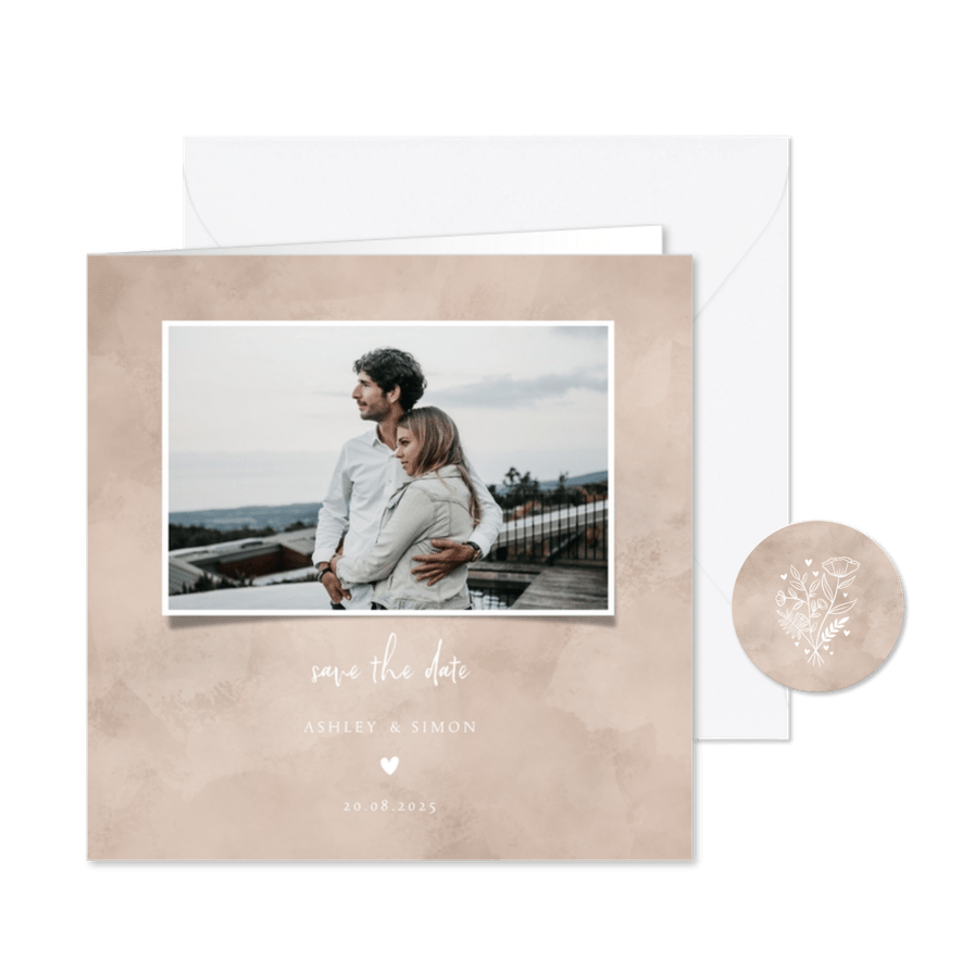 Save-the-Date-Karte zur Hochzeit altrosa Aquarell - Karteneindruck