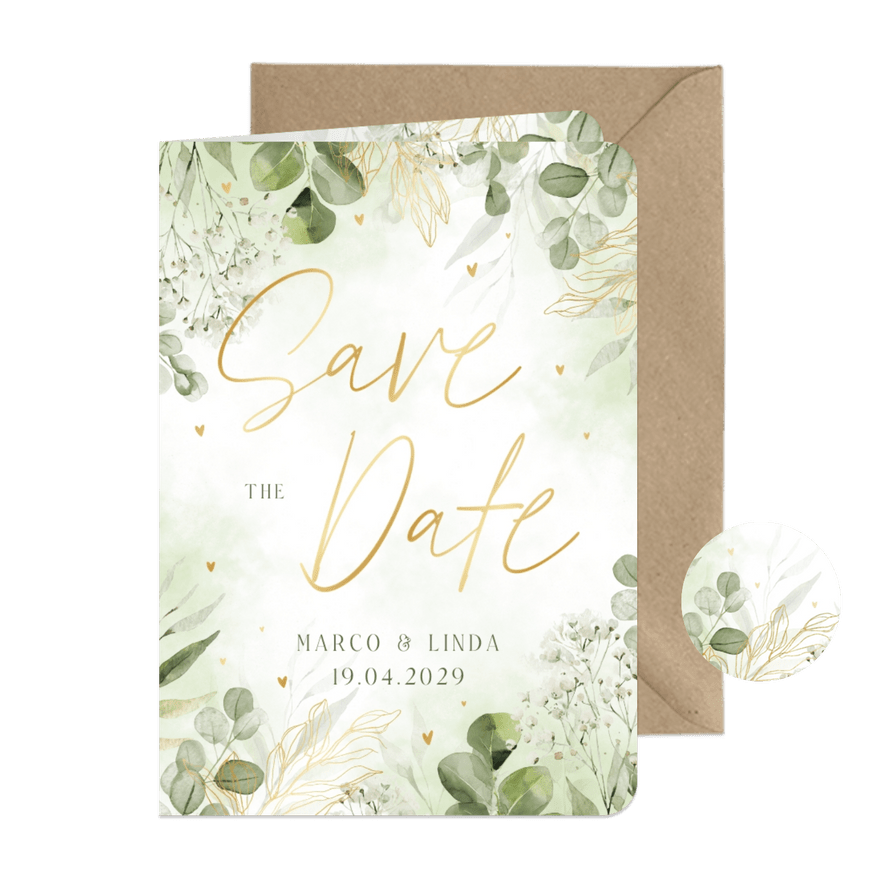 Save-The-Date-Karte zur Hochzeit Aquarellzweige - Karteneindruck
