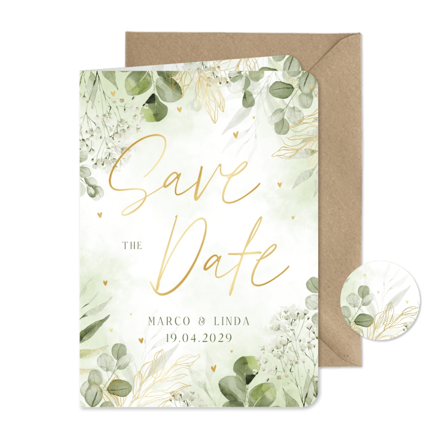 Save-The-Date-Karte zur Hochzeit Aquarellzweige - Karteneindruck
