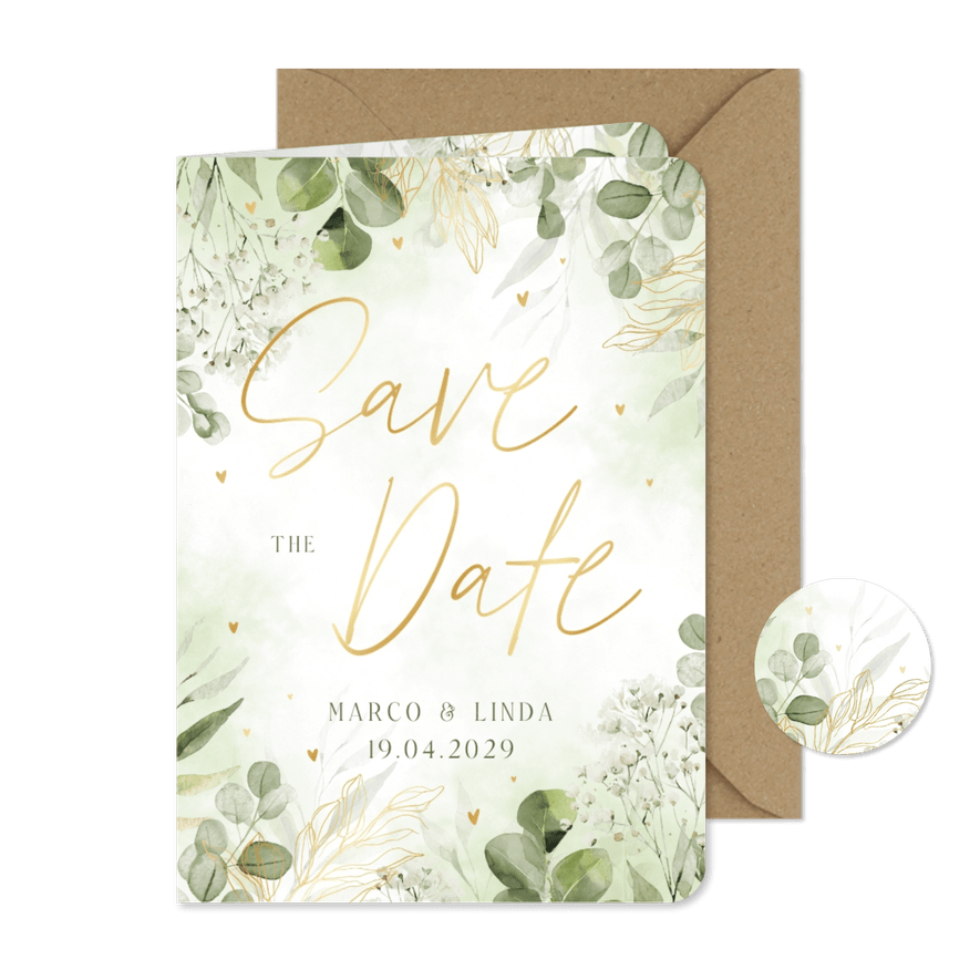 Save-The-Date-Karte zur Hochzeit Aquarellzweige - Karteneindruck
