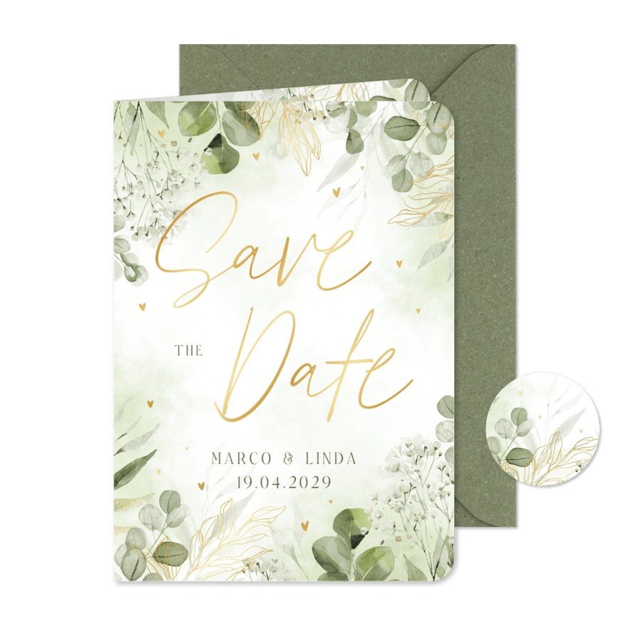 Save-The-Date-Karte zur Hochzeit Aquarellzweige - Karteneindruck