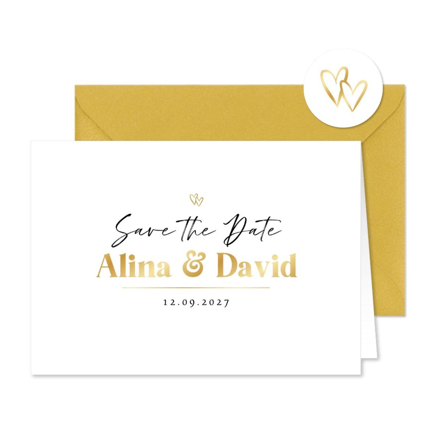 Save the Date Karte zur Hochzeit Goldschrift - Karteneindruck