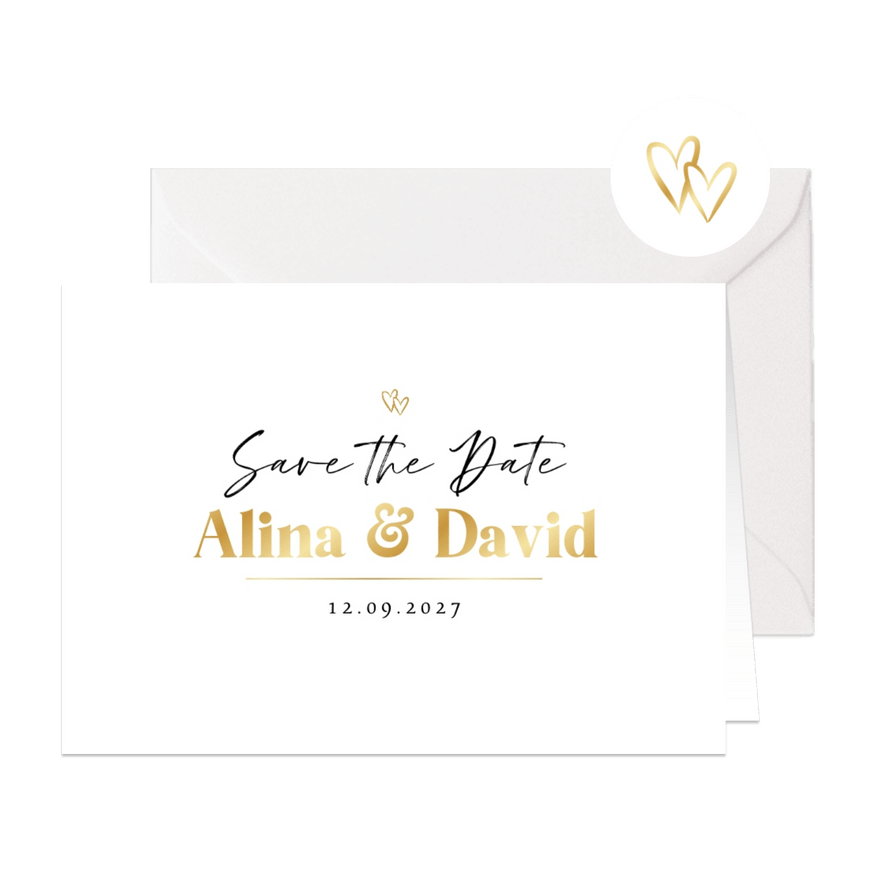 Save the Date Karte zur Hochzeit Goldschrift - Karteneindruck
