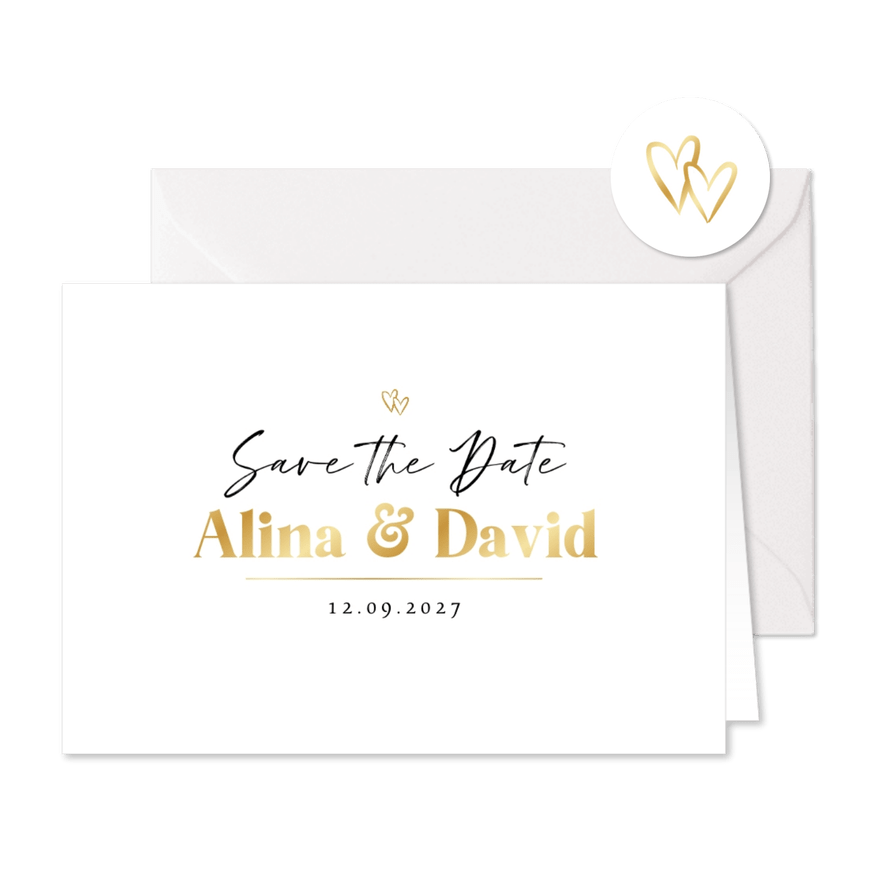 Save the Date Karte zur Hochzeit Goldschrift - Karteneindruck
