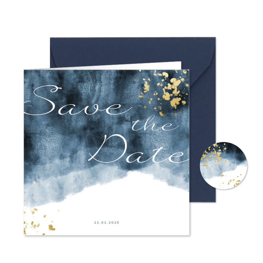 Save-the-Date-Karte zur Hochzeit mit Foto im Aquarelldesign - Kartenvorschau