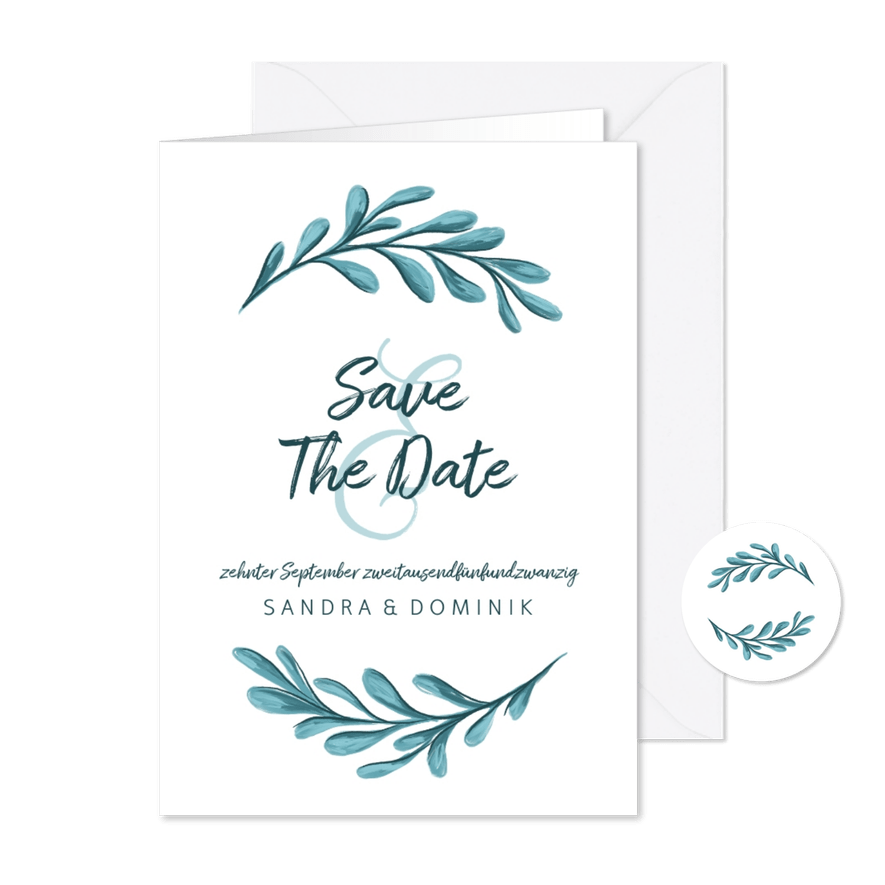 Save-the-Date-Karte zur Hochzeit mit Zweigen - Karteneindruck