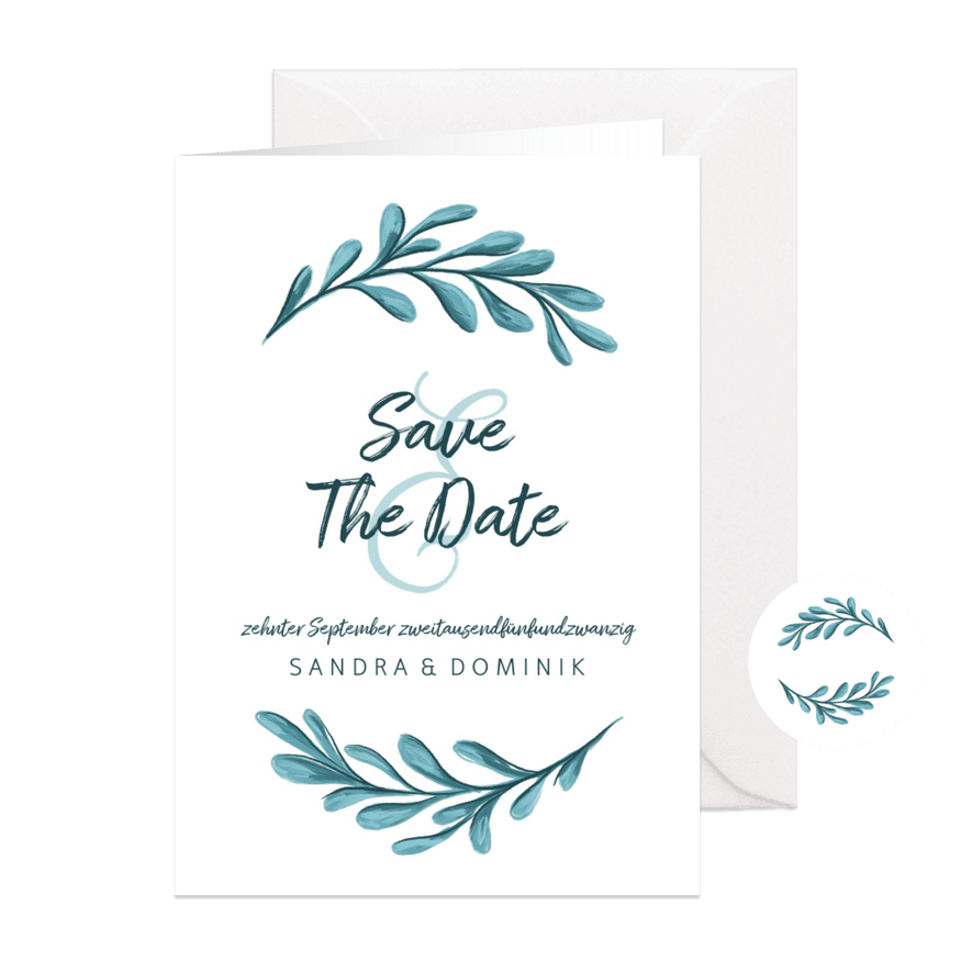 Save-the-Date-Karte zur Hochzeit mit Zweigen  - Karteneindruck
