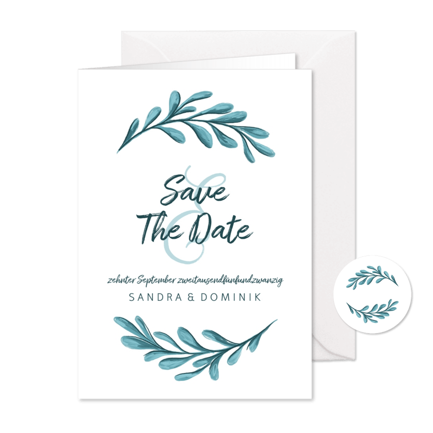 Save-the-Date-Karte zur Hochzeit mit Zweigen  - Karteneindruck
