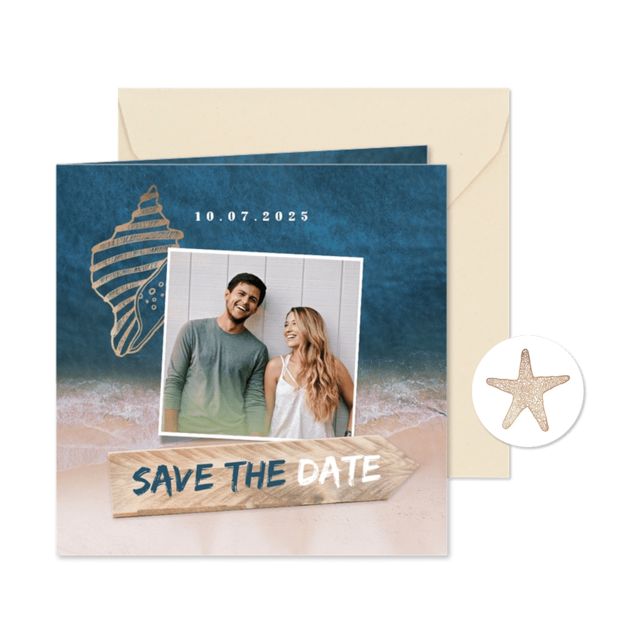 Save-the-Date-Karte zur Hochzeit Strandsommer - Karteneindruck
