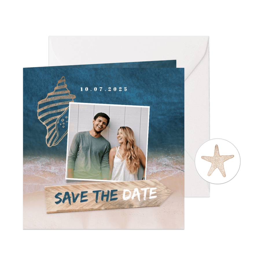 Save-the-Date-Karte zur Hochzeit Strandsommer - Karteneindruck
