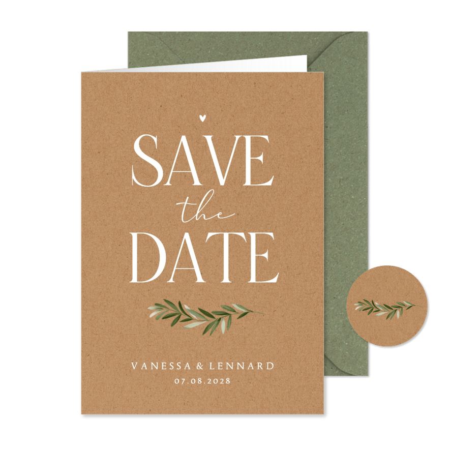 Save-the-Date-Karte Zweig auf Kraftpapier - Karteneindruck
