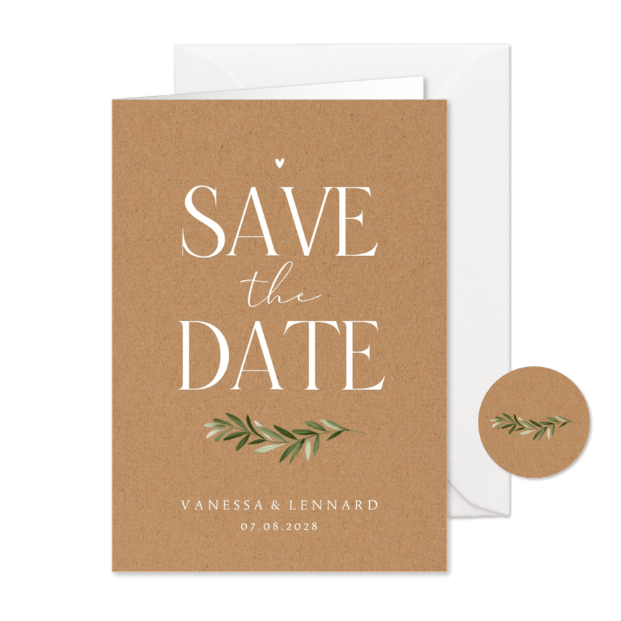 Save-the-Date-Karte Zweig auf Kraftpapier - Karteneindruck
