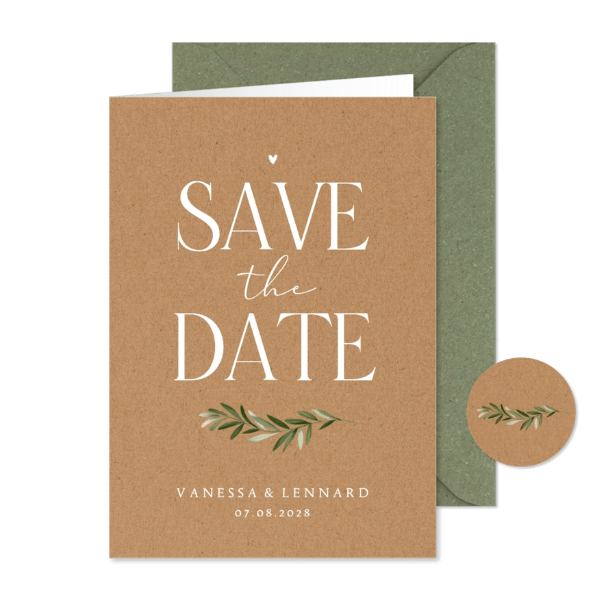 Save-the-Date-Karte Zweig auf Kraftpapier - Karteneindruck
