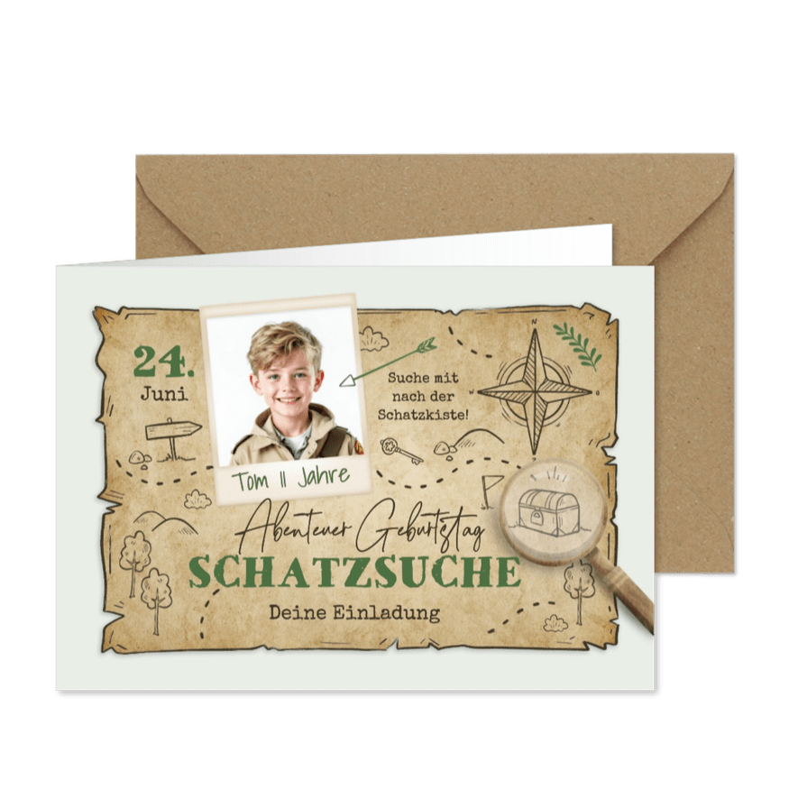 Schatzsuche Kindergeburtstag Einladung Foto - Karteneindruck
