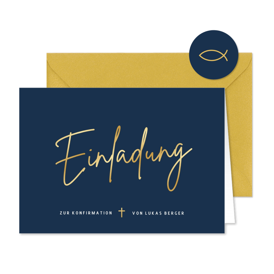 Schlichte Einladungskarte zur Konfirmation Goldschrift - Karteneindruck