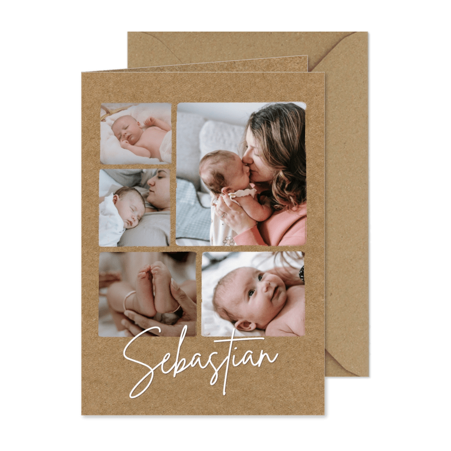 Schlichte Fotocollage Geburt Kraftpapierlook - Karteneindruck