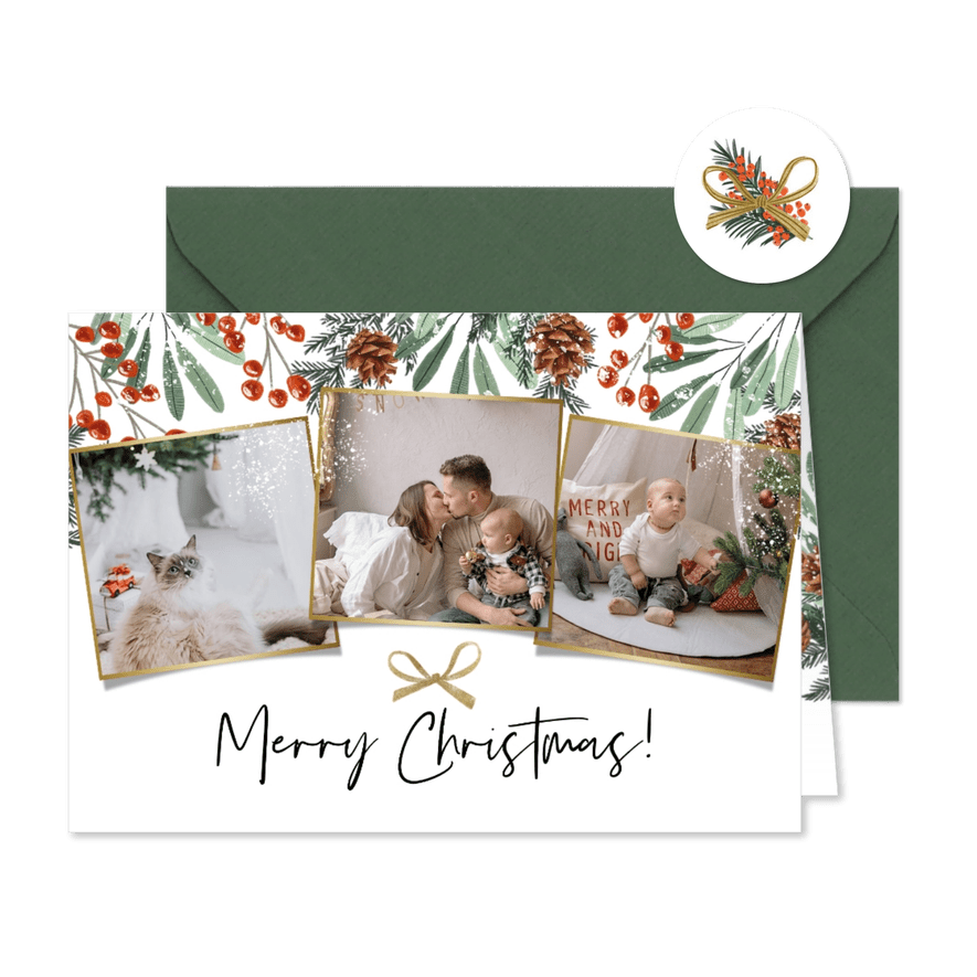 Schlichte Fotokarte mit Zweigen für Weihnachten - Karteneindruck