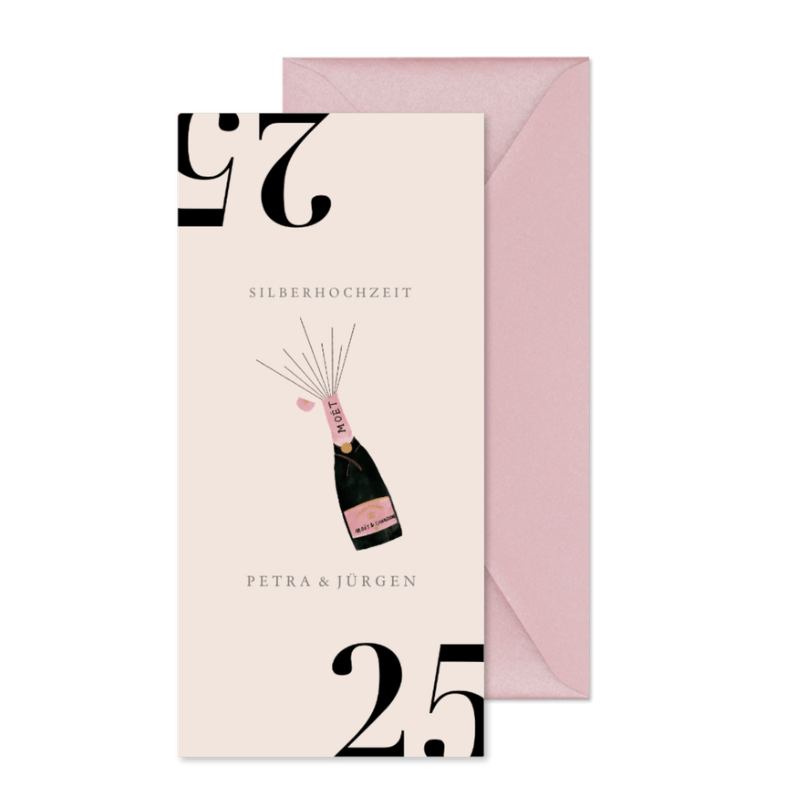 Silberhochzeit Einladungskarte Champagner - Karteneindruck