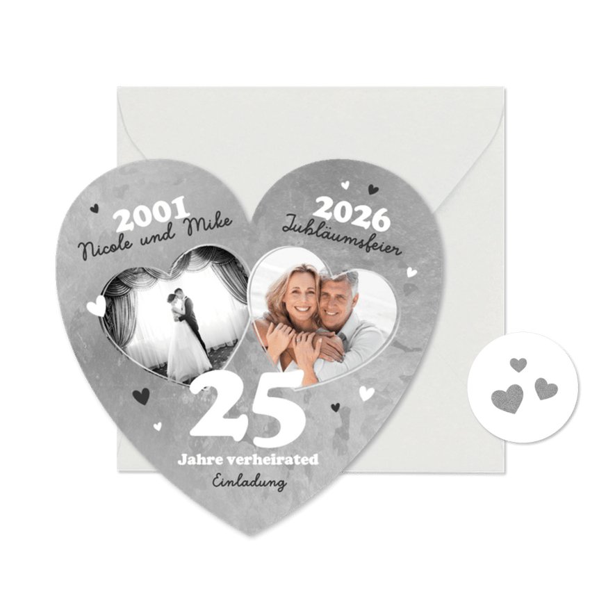 Silberhochzeit Fotocollage Herzkarte Einladung Jubiläum - Karteneindruck
