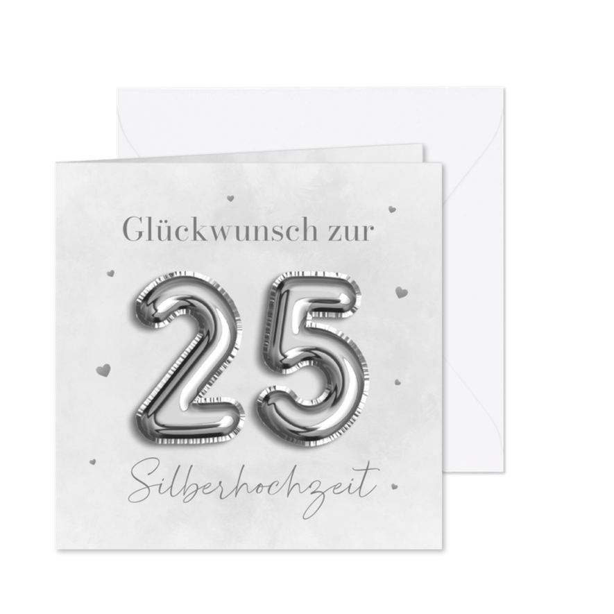 Silberhochzeit Glückwunschkarte 25 Silberballons - Karteneindruck