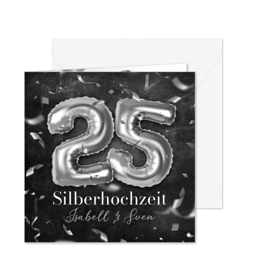Silberhochzeit Glückwunschkarte Luftballons 25 - Karteneindruck