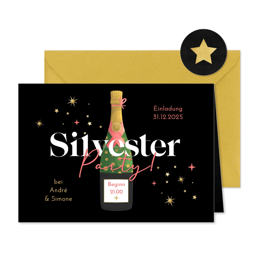 Silvester-Party Einladungskarte Sektflasche - Karteneindruck