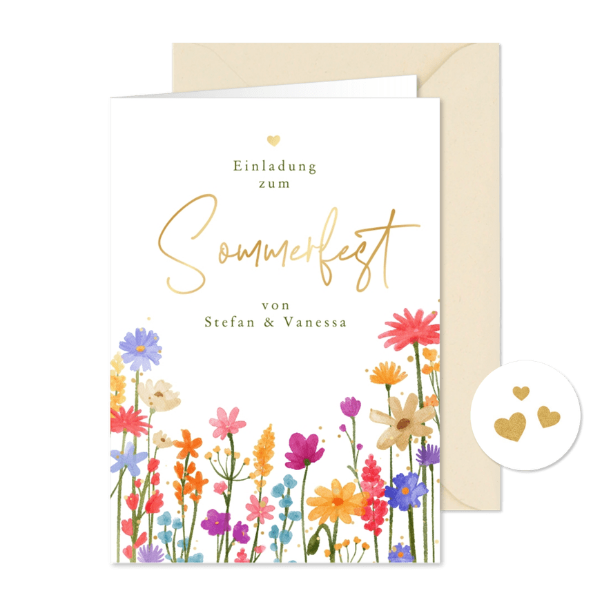 Sommerfest-Einladungskarte Blumenwiese - Karteneindruck