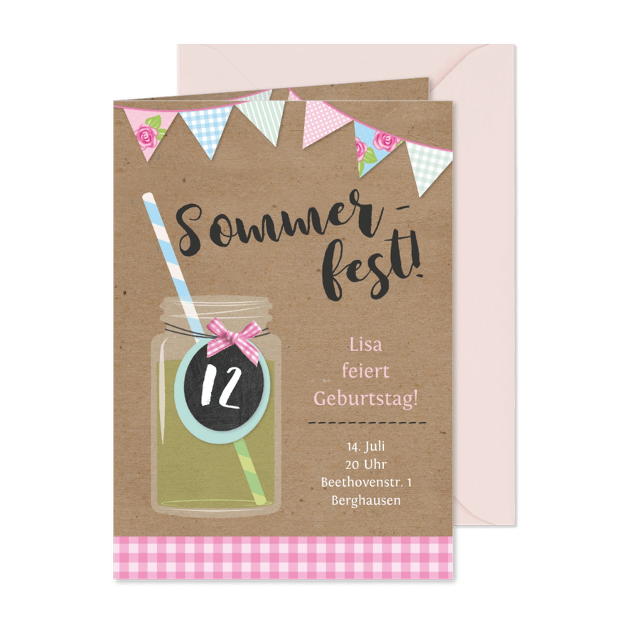 Sommerliche Einladung zum 12. Geburtstag - Karteneindruck
