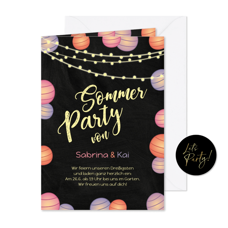 Sommerparty Einladungskarte mit Lampions - Karteneindruck