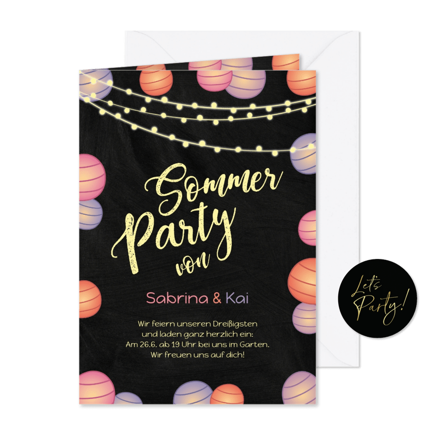 Sommerparty Einladungskarte mit Lampions - Karteneindruck

