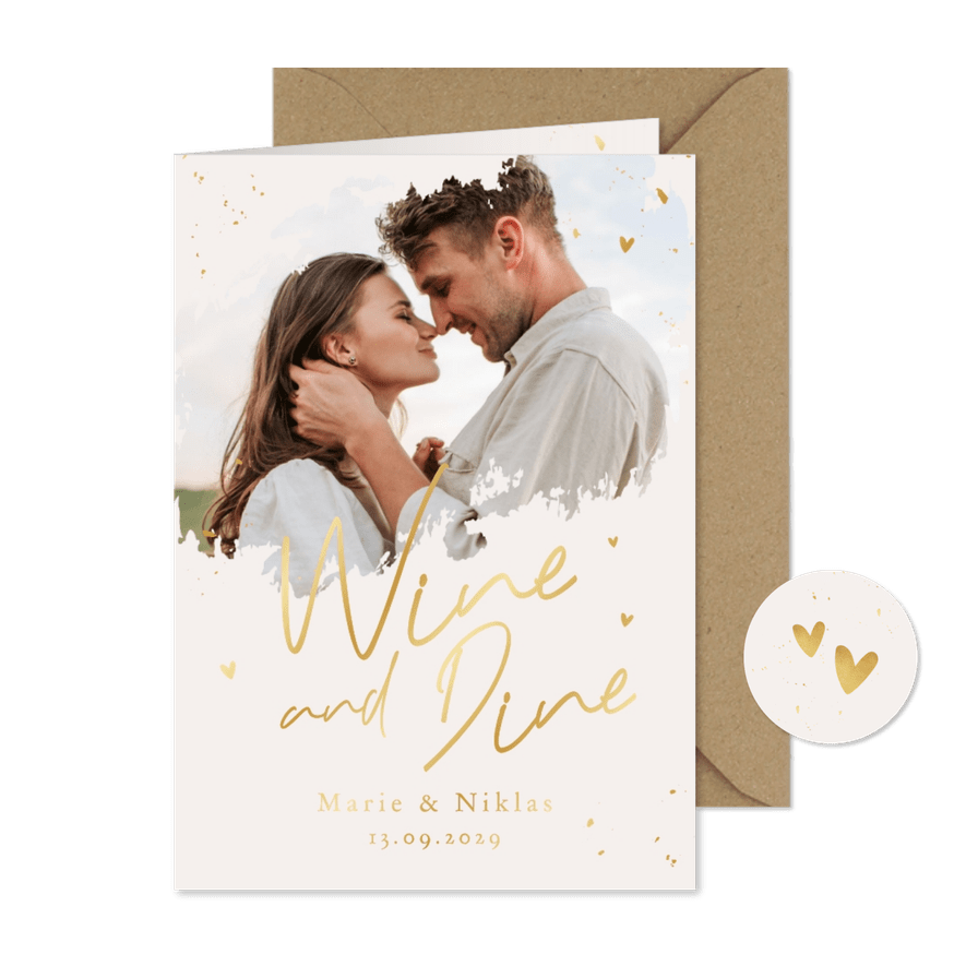 Speise-/Getränkekarte 'Wine and Dine' Foto und Goldschrift - Kartenvorschau
