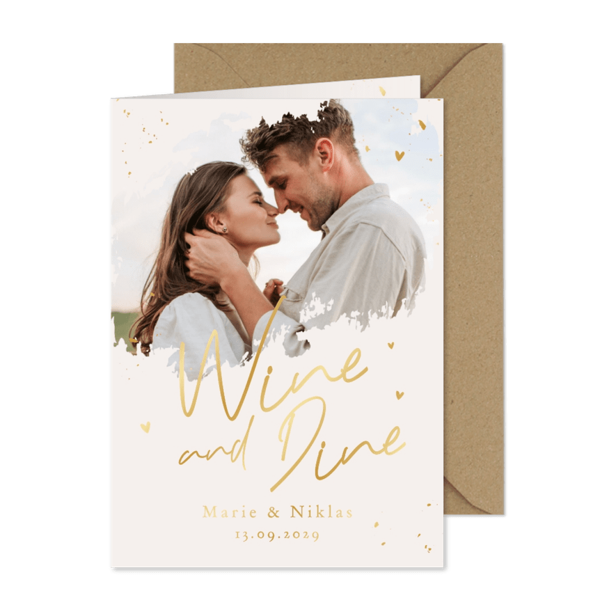 Speise-/Getränkekarte 'Wine and Dine' Foto und Goldschrift - Kartenvorschau