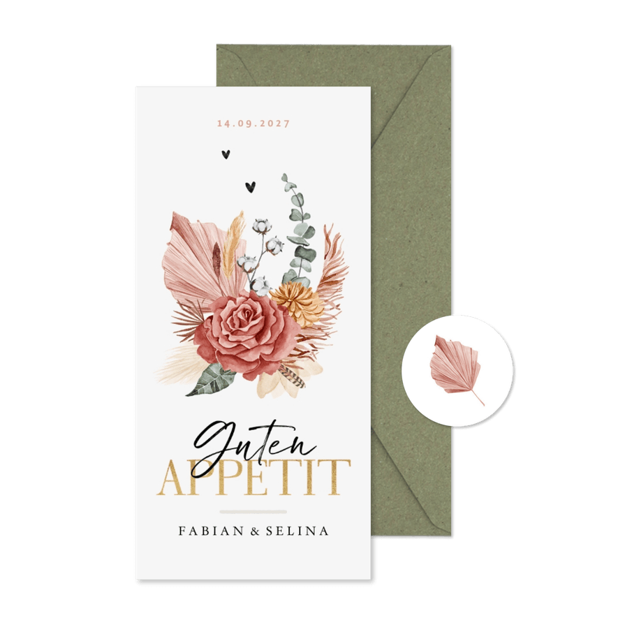 Speise- und Getränkekarte Hochzeit Bohemian Flowers - Karteneindruck
