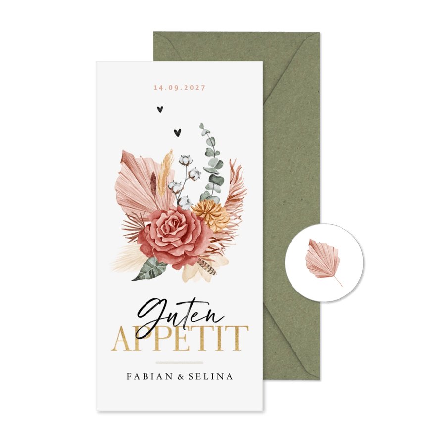 Speise- und Getränkekarte Hochzeit Bohemian Flowers - Karteneindruck