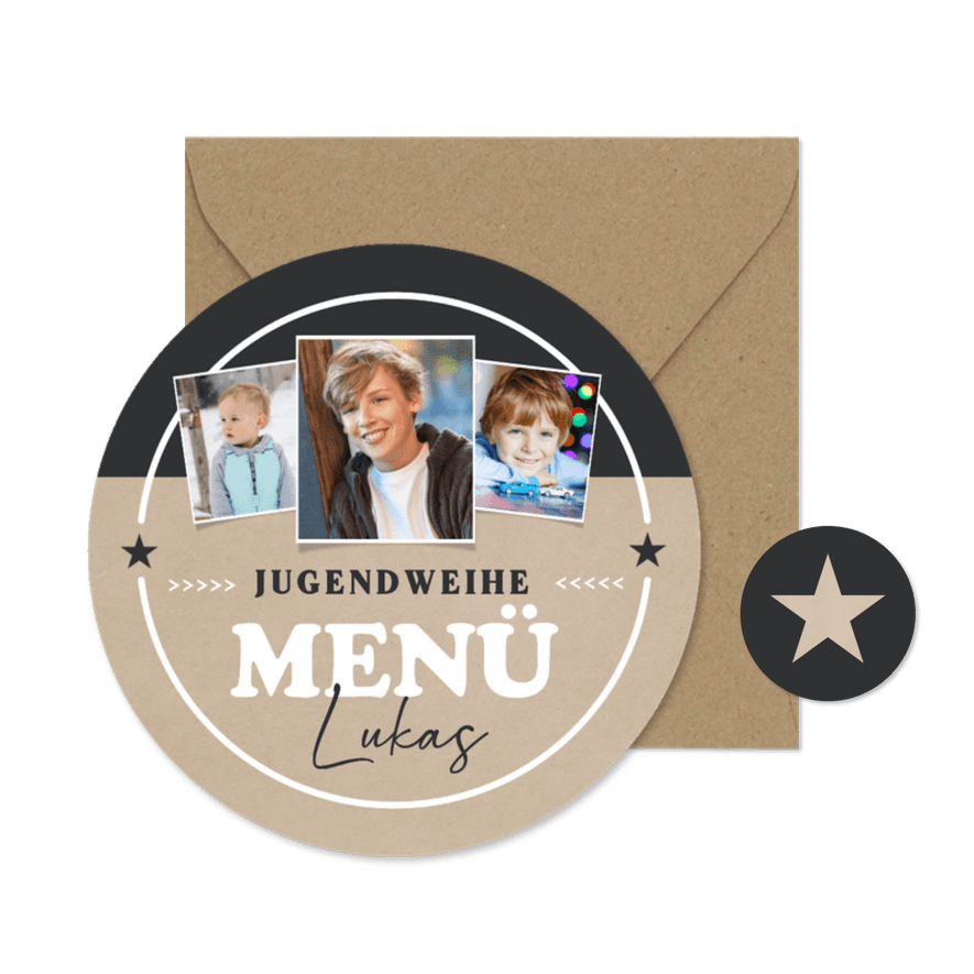Speisekarte Fotocollage Jugendweihe Kraftlook & Schwarz - Karteneindruck
