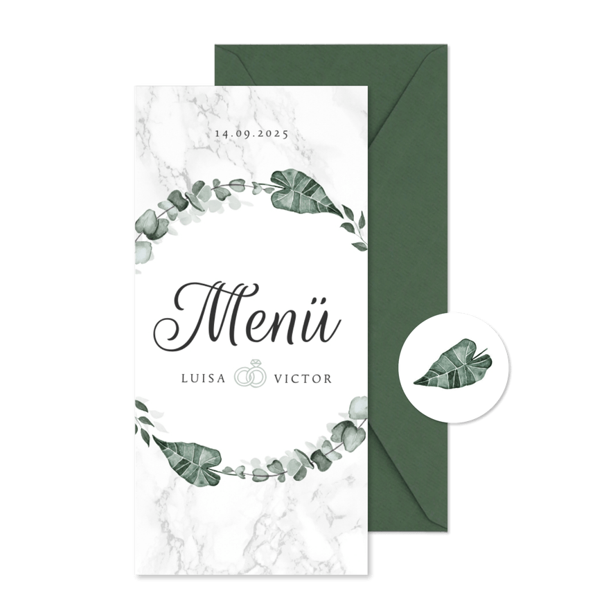 Speisekarte Hochzeit Marmor & Botanik - Karteneindruck
