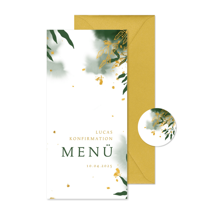 Speisekarte Konfirmation botanisch grün - Karteneindruck