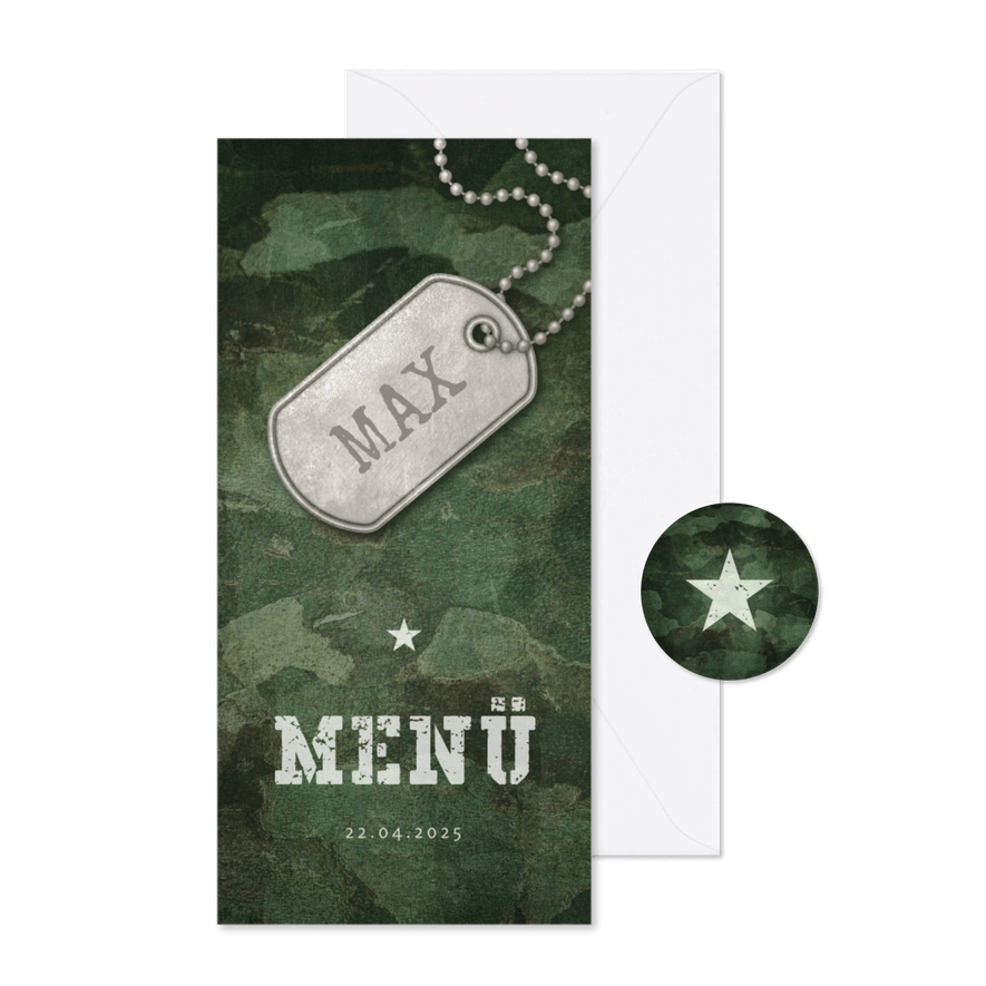 Speisekarte Konfirmation grün Militarylook - Karteneindruck