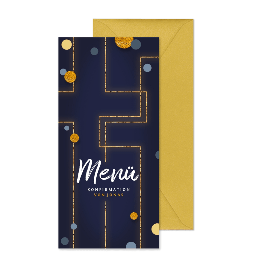 Speisekarte Konfirmation Kreuz dunkelblau - Karteneindruck