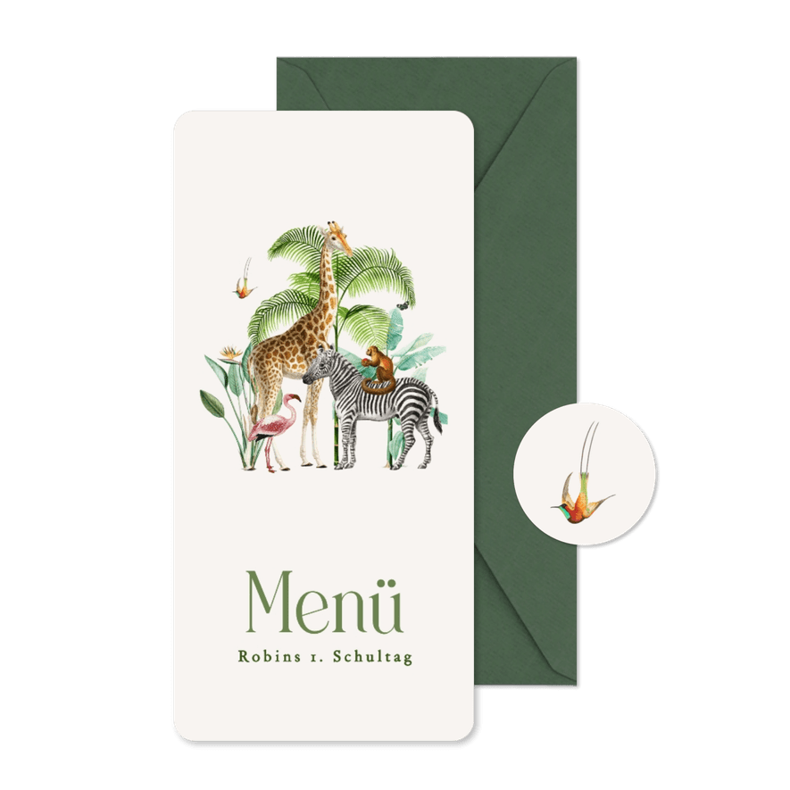Speisekarte Schulanfang Dschungeltiere - Karteneindruck
