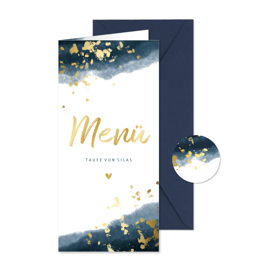 Speisekarte Taufe Aquarell dunkelblau - Karteneindruck
