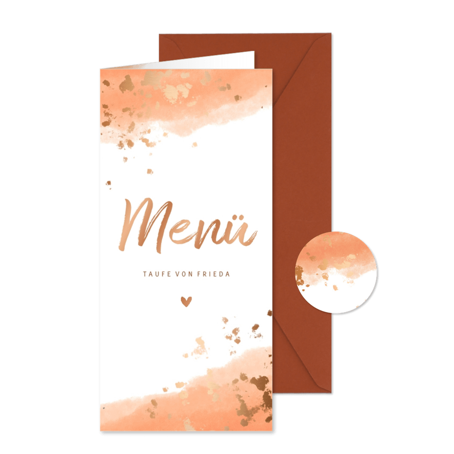 Speisekarte Taufe Aquarell lachsrosa - Karteneindruck
