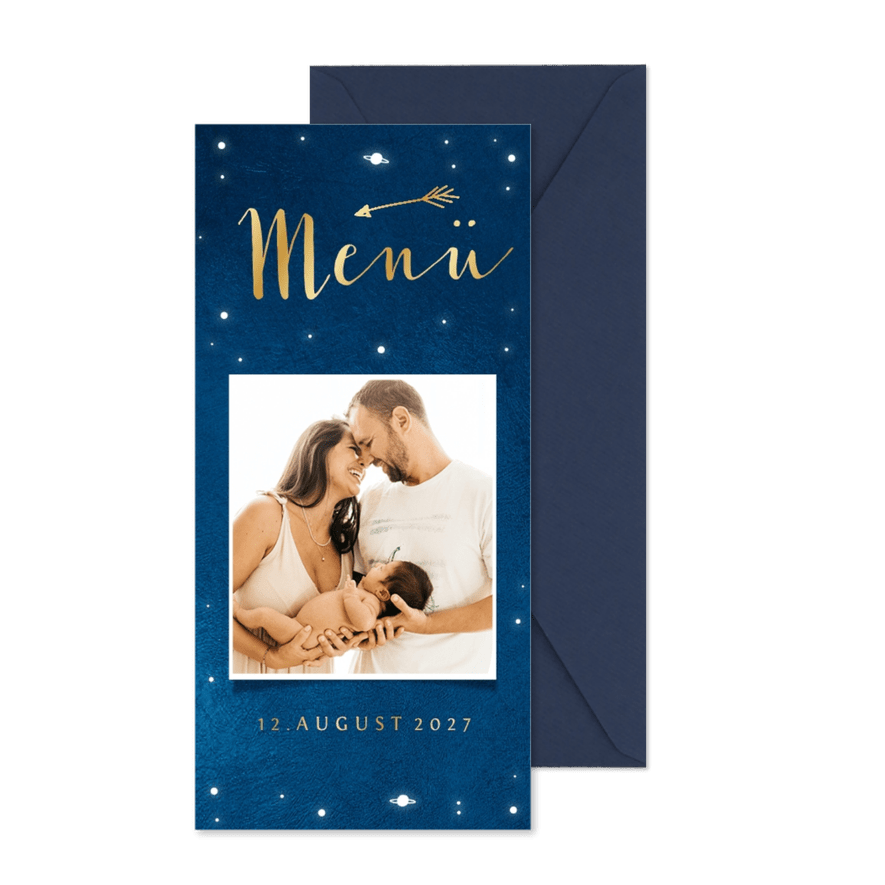 Speisekarte Taufe Foto und Sternenhimmel - Karteneindruck
