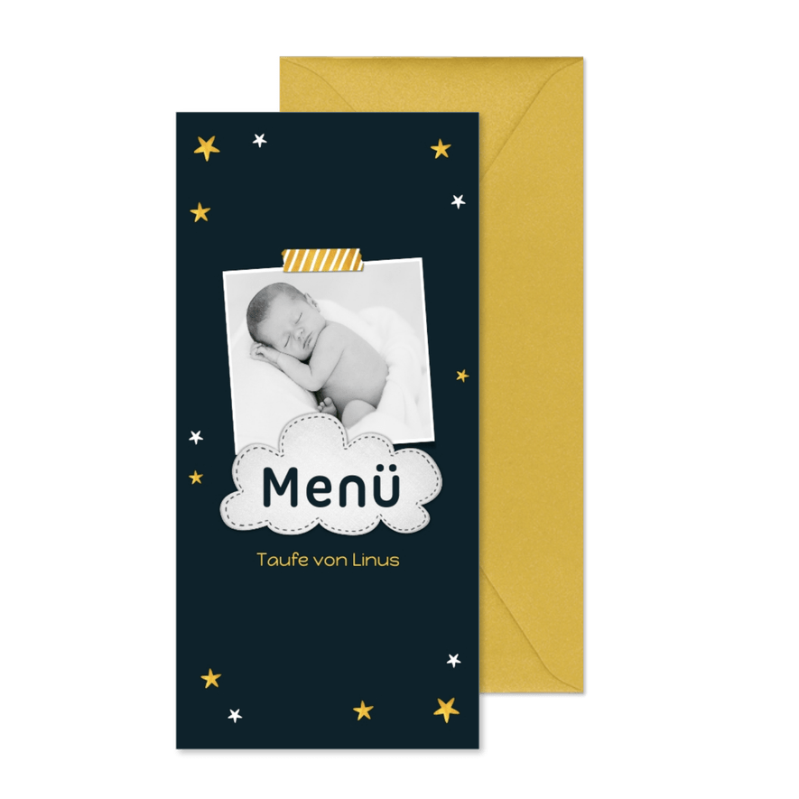 Speisekarte Taufe Foto, Wolke und Sterne - Karteneindruck
