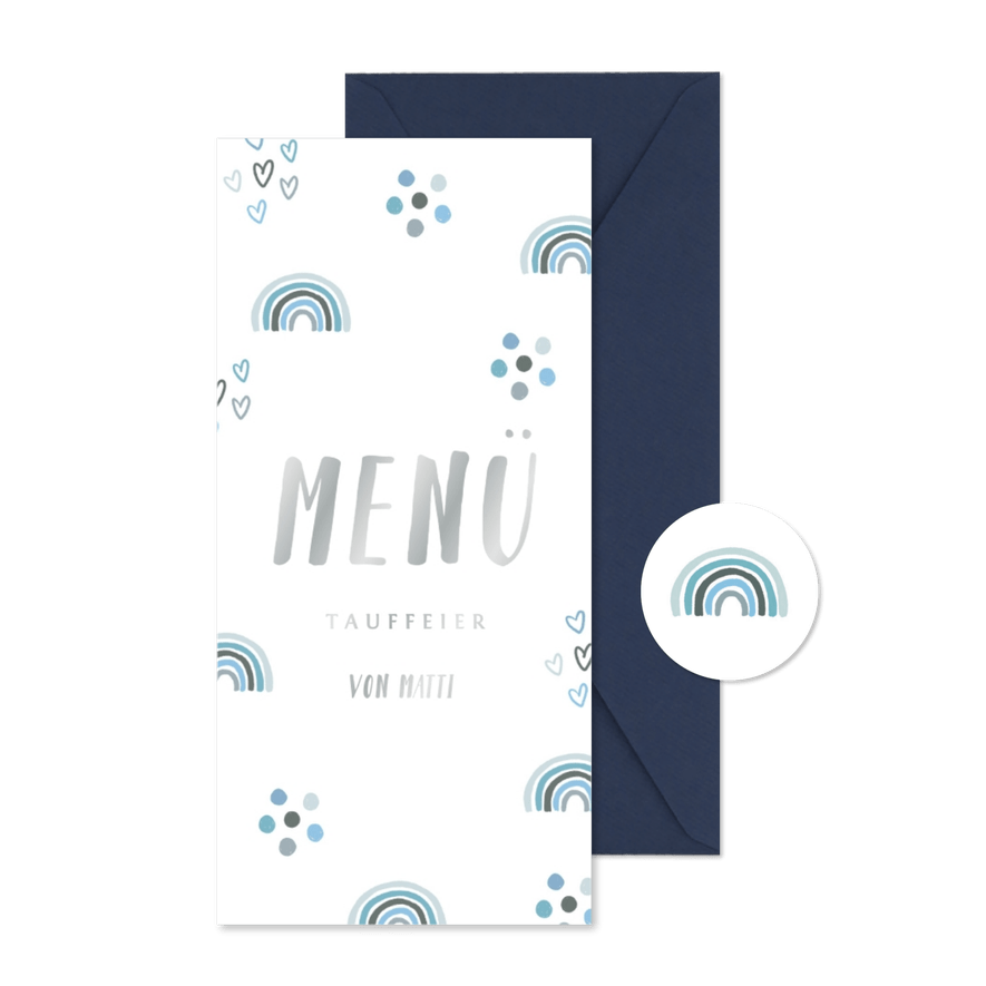 Speisekarte zur Taufe blauer Regenbogen - Karteneindruck
