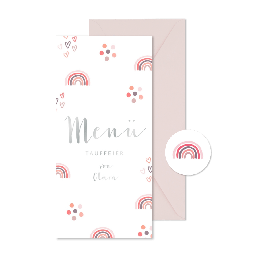 Speisekarte zur Taufe rosa Regenbogen - Karteneindruck
